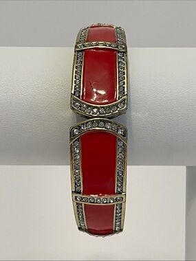 Vintage Heidi Daus “Newport Chic” Oval Red Enamel Cuff Bangle